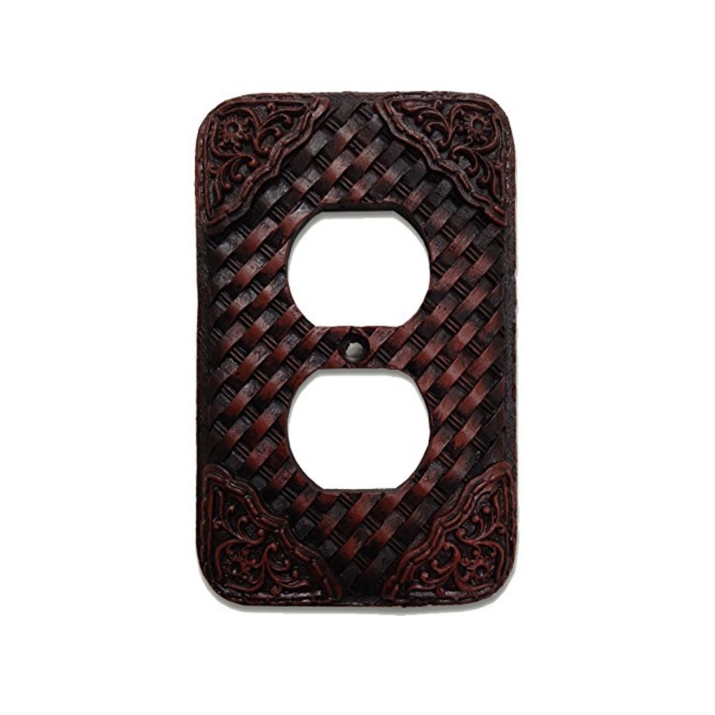 Woven Leather Look Resin Outlet Cover Plate - Click Image to Close